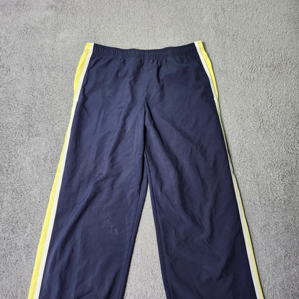 Nike Womens S Track Pants Navy Blue Yellow Side Stripe Straight Leg Slit Hem